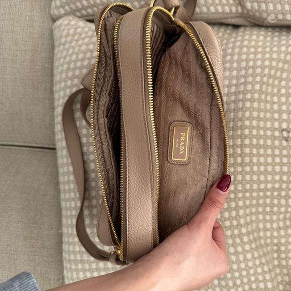 Prada Beige Vitello Phenix Leather Double Zip Crossbody Bag - Picture 6 of 10